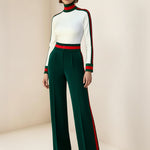 Loose Wide Leg Contrast Color Pockets Split-Joint Striped Pants