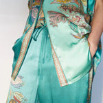 Somewhere Sunny Satin Botanical Print Elastic Waist Pocket Wide Leg Pants