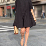A-Line Short Sleeves Solid Color Split-Joint Lapel Mini Dresses Shirt Dress