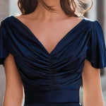Ruched V-Neck Short Sleeve Midi Dress