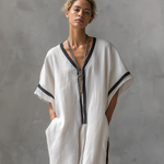 Women's Casual White Cotton And Linen Loose Short-sleeved Maxi Dress