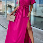 Call Me Confident Glitter Fabric Belted Slit Maxi Dress