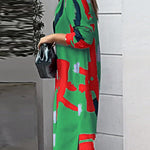 Loose Wrap Buttoned Contrast Color Pockets Printed Split-Side Shirt Dress