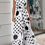High Waisted Sleeveless Polka-Dot Mock Neck Jumpsuits