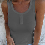 Solid Buttoned Stretch Rib Slim Fit Tank Top