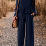 Temperament casual suit solid color long-sleeved top loose trousers