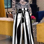 High Waisted Loose Striped Tied Waist Pants Trousers