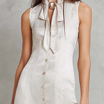 Exquisite Sleeveless Lace-Trim Button Front Midi Dress