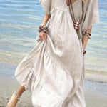 MIRA v-neck paneled maxi dress