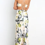 Garden Party Floral Satin Cut Out Back Lace-up Maxi Dress