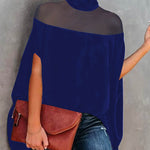 Batwing Sleeves See-Through High-Neck Blouses&Shirts Tops