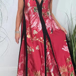 Vanna Unique Tropical Print Black Patchwork Detail A-line Maxi Dress