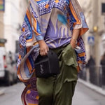 Batwing Sleeves Half Sleeves Contrast Color Printed One-shoulder Blouses&shirts Tops