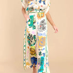 Sun Tribe Satin Unique Print Button Down Oversized Blouse