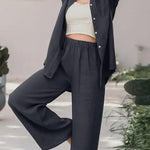 Casual Loose Solid Color Shirt Pants Set