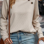 Solid Color Plaid Turtleneck Button Casual Sweatshirt