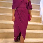 Whispered Yes Satin Irregular Lapel Neckline Design Ruched Maxi Dress