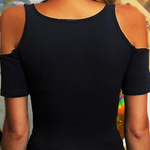 Black Criss Cross V Neck Cold Shoulder T-shirt