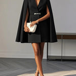 Cape Split-Joint Tied Waist V-Neck Mini Dresses