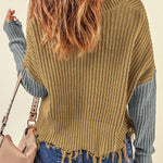 Casual Tassel Hem Pullover V Neck Sweater
