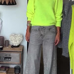 Bright Winter Day Knit Solid Color Wide Neck Relaxed Sweater