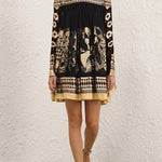 A-Line Long Sleeves Bronzing Printed Split-Joint Mock Neck Mini Dresses