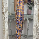Retro Print Casual Split Top Two-Piece Set