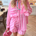 Chloe Striped Shorts Set Pink