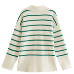 Loose-fitting Striped Sweater with Lapel Collar