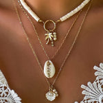 Shell And Sunflower Pendant Multi-layered Necklace