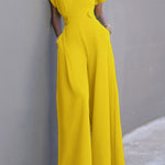 Cap Sleeve Wide Leg Solid Color Jumpsuits