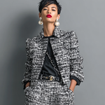 Women's Tweed Blend Single-Breasted Cropped Jacket And Wide-Leg Pants Set