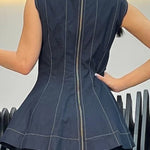 A-Line Loose Split-Joint Zipper Round-Neck Vest Top