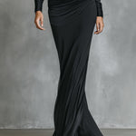 Women's Black Elegant Satin One - Shoulder Ruched Mermaid Maxi Dress