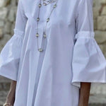 Flared Sleeves Half Sleeves Solid Color Round-Neck Mini Dresses