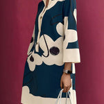 A-Line Loose Buttoned Flower Print Stand Collar Mini Dresses