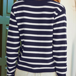 Casual Daily Stripe Buttons Weave O Neck Outerwear