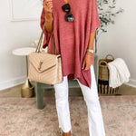 Chicest V Neck Loose Fit Solid Poncho Sweater