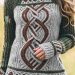 Women'S Contrast Celtic Knot Irish Shamrock Sweater