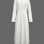 Long Sleeves Solid Color Zipper Round-Neck Maxi Dresses