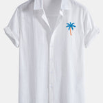 Blue Palm Tree Print Linen Look Cotton Button Up Shirt & Swim Shorts