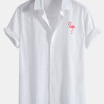 Flamingo Print Linen Look Cotton Button Up Shirt