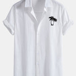 Palm Trees Print Linen Look Cotton Button Up Shirt & Swim Shorts