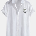 California Palm Tree Print Linen Look Cotton Button Up Shirt & Swim Shorts