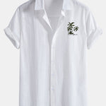 Hawaii Palm Tree Print Linen Look Cotton Button Up Shirt & Swim Shorts