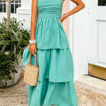 Sleeveless Ruched Tiered Maxi Dress