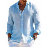 Men's Cotton and Linen Casual Solid Color Lapel Shirt