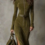 Lunori™ | Alessia Long Suede Dress