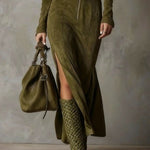 Lunori™ | Alessia Long Suede Dress