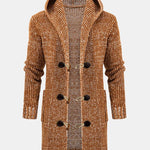 Long Line Horn Buckle Hooded Knitted Cardigan